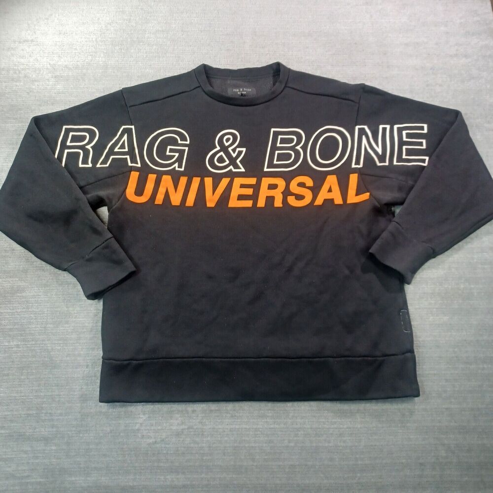 rag & bone Black Crewneck Sweatshirt with Orange "UNIVERSAL" - Picture 7 of 8
